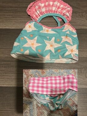 SweetHoney Girls Starfish Reversible Bikini Set - Aqua & Pink